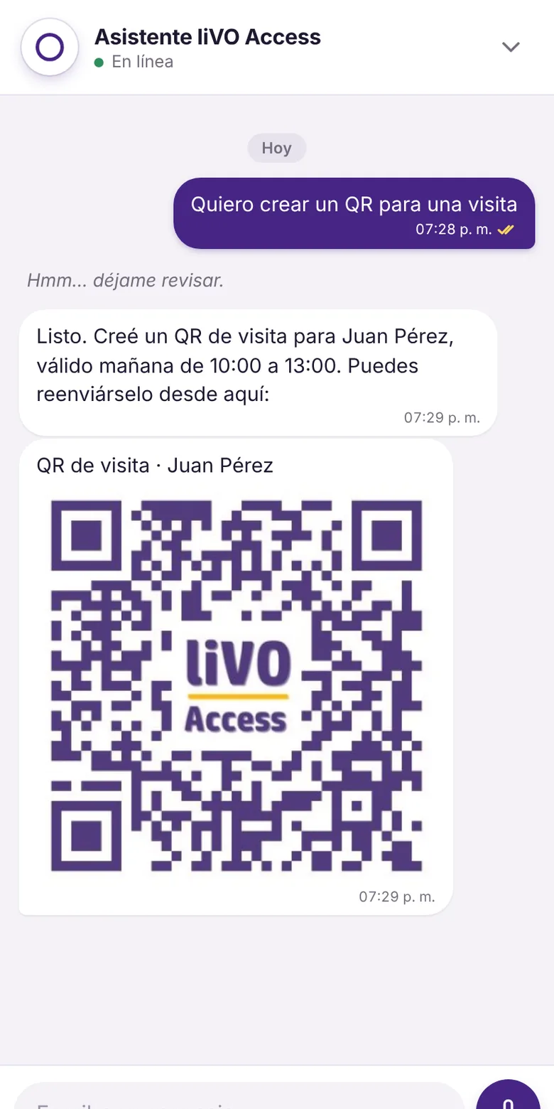 Asistente de liVO Access creando un QR de visita